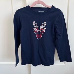 Janie and Jack Navy Top with Red Reindeer Design